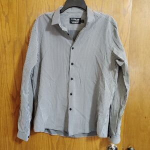 Topman LARGE Long Sleeve Button Up Dress Shirt Sriped Black White